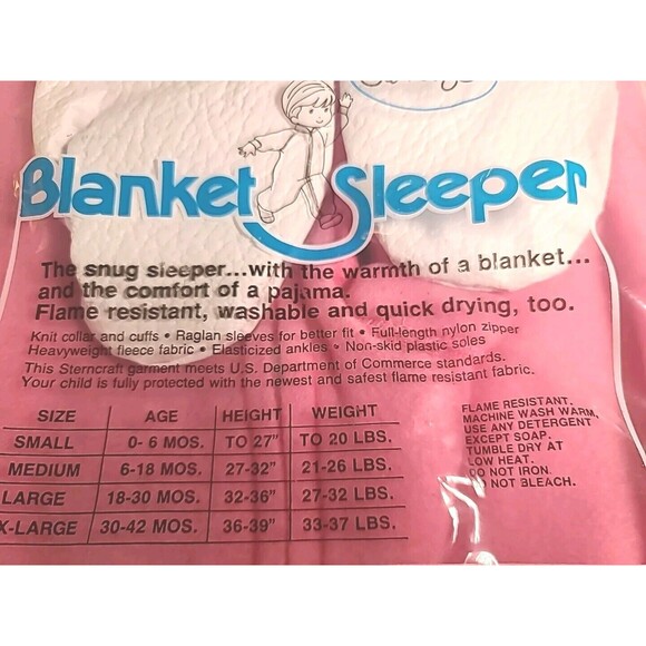 NOS VTG Blanket Sleeper Footed Pajama Pink Bear Sterncraft Toddler Large USA - Picture 7 of 8